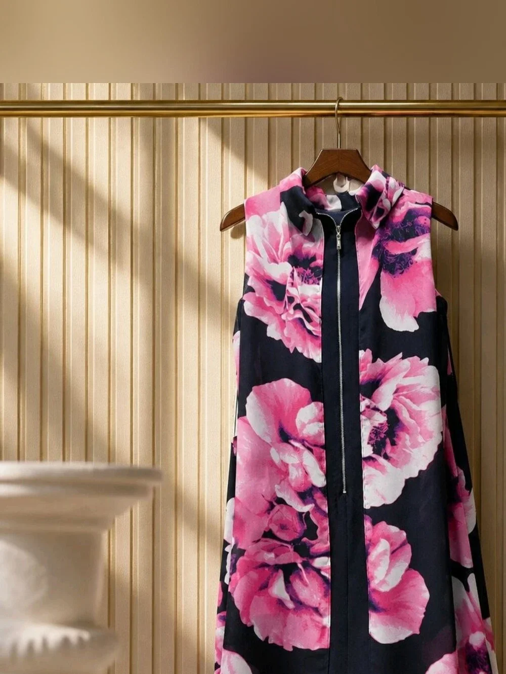 ELIZA J -NWT- Navy Floral Zip-Front Sleeveless Sheer Overlay Dress - Pink Sz 8